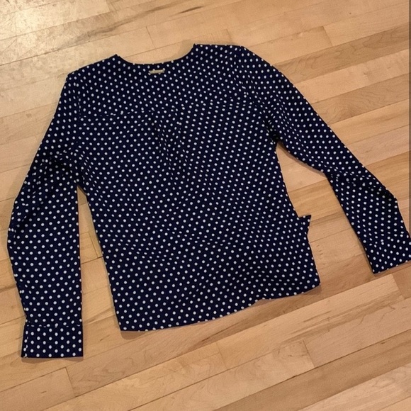 Women’s Michael Kors Navy Blue Polka Dot Tie Wrap Blouse - Picture 2 of 8